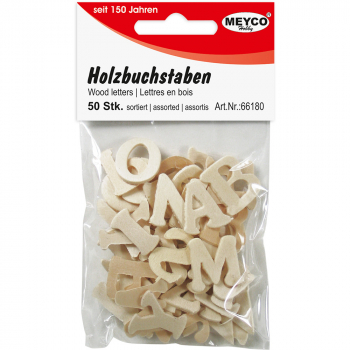 Holzbuchstaben natur, 50 Stück